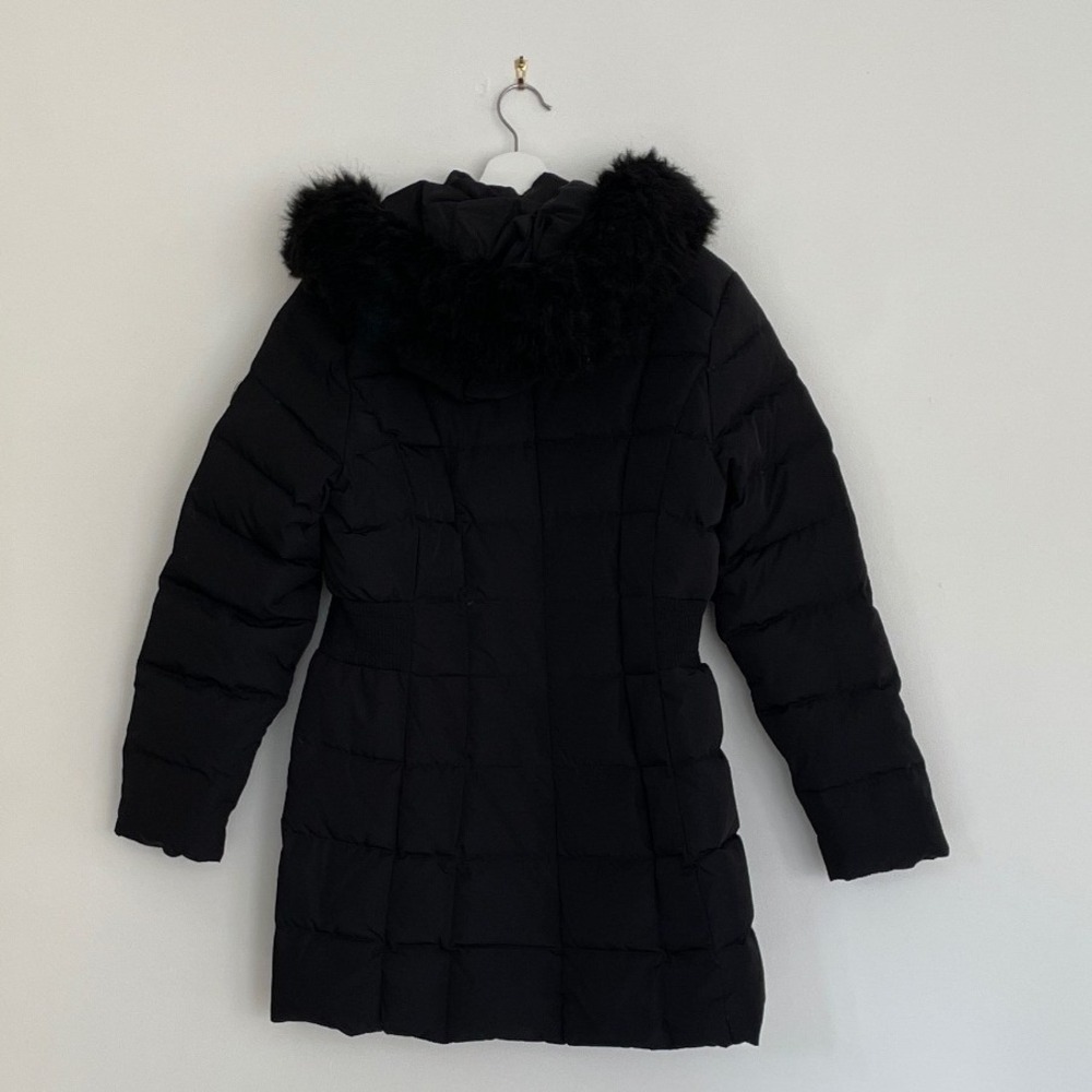 Calvin Klein Womens Black Down Fill Puffer Parka Coat Faux Fur Hood Large - Picture 2 of 16